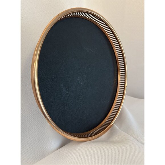Coppercraft Guild 13" Round Barware Serving Tray Faux Leather Vintage Copper MCM - Picture 2 of 14